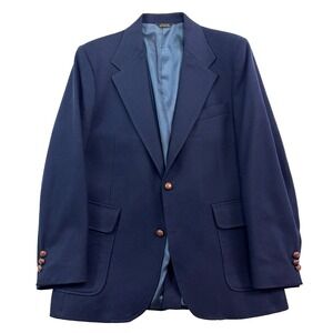 Vintage 90s Tweed Blazer 42R navy blue leather buttons jacket sport suit‎ coat